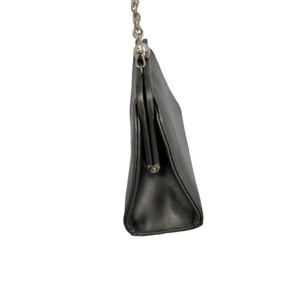 Vtg 90's Inge Christopher Evening Bag Gunmetal Gray Leather Crossbody Baguette - Picture 6 of 11